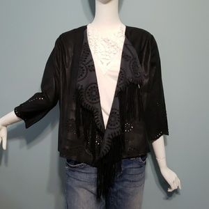 Vegan leather fringe jacket